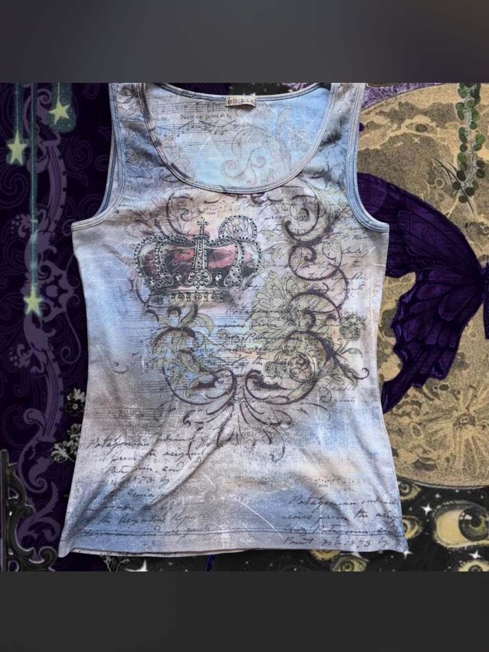 Y2K 2000s Style Graphic Crown and Floral Paisley Boho Print Tank Top